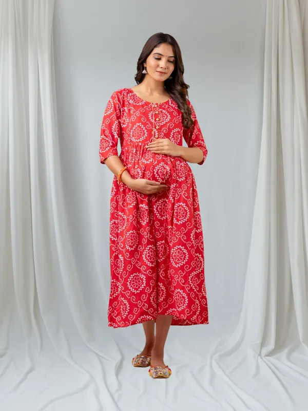 Red_Pure_Cotton_Floral_Print_Regular_Dress_For_Women