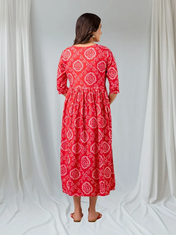 Red_Pure_Cotton_Floral_Print_Regular_Dress_For_Women