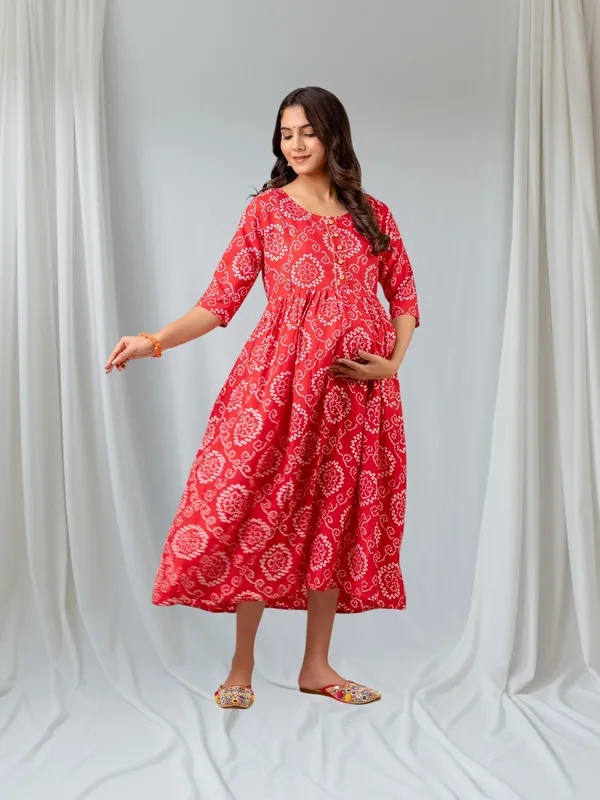 Red_Pure_Cotton_Floral_Print_Regular_Dress_For_Women