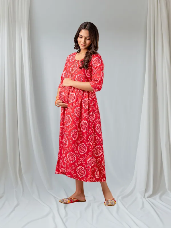 Red_Pure_Cotton_Floral_Print_Regular_Dress_For_Women