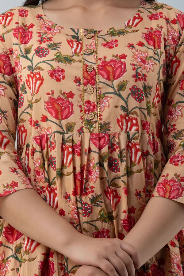 Beige_Pure_Cotton_Floral_Print_Regular_Dress_For_Women