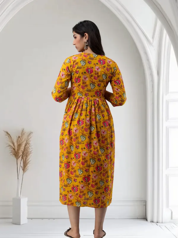Yellow_Pure_Cotton_Floral_Print_Regular_Dress_For_Women