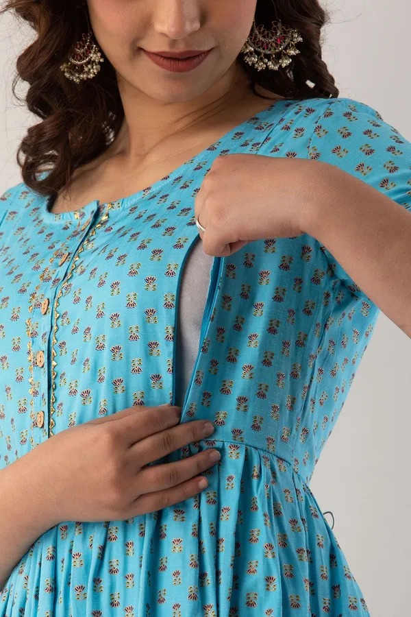 Blue_Pure_Cotton_Floral_Print_Regular_Dress_For_Women