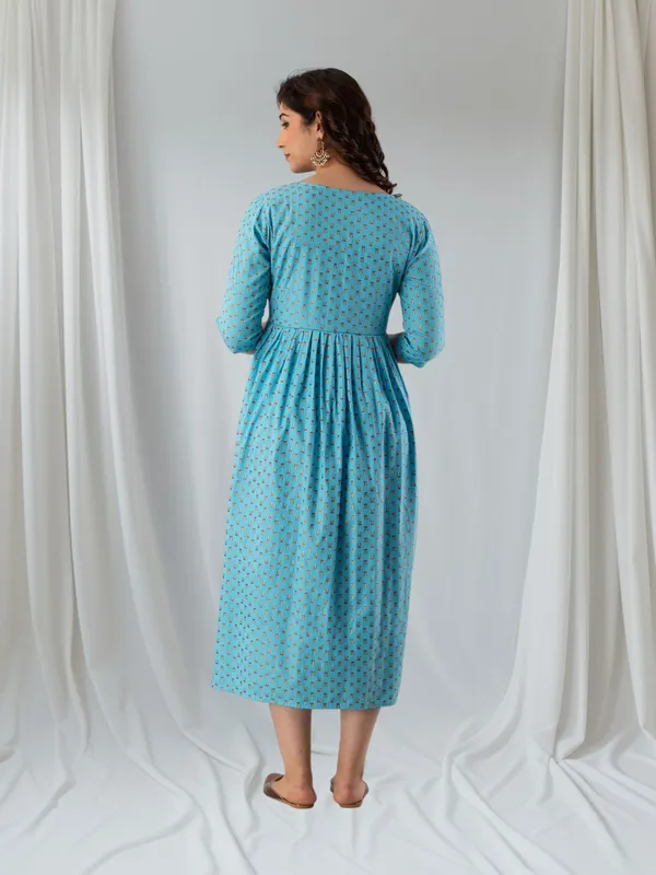Blue_Pure_Cotton_Floral_Print_Regular_Dress_For_Women