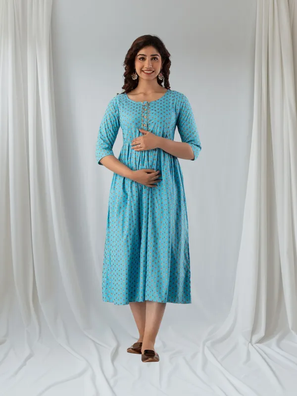 Blue_Pure_Cotton_Floral_Print_Regular_Dress_For_Women