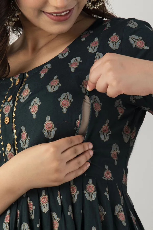 Green_Pure_Cotton_Floral_Print_Regular_Dress_For_Women