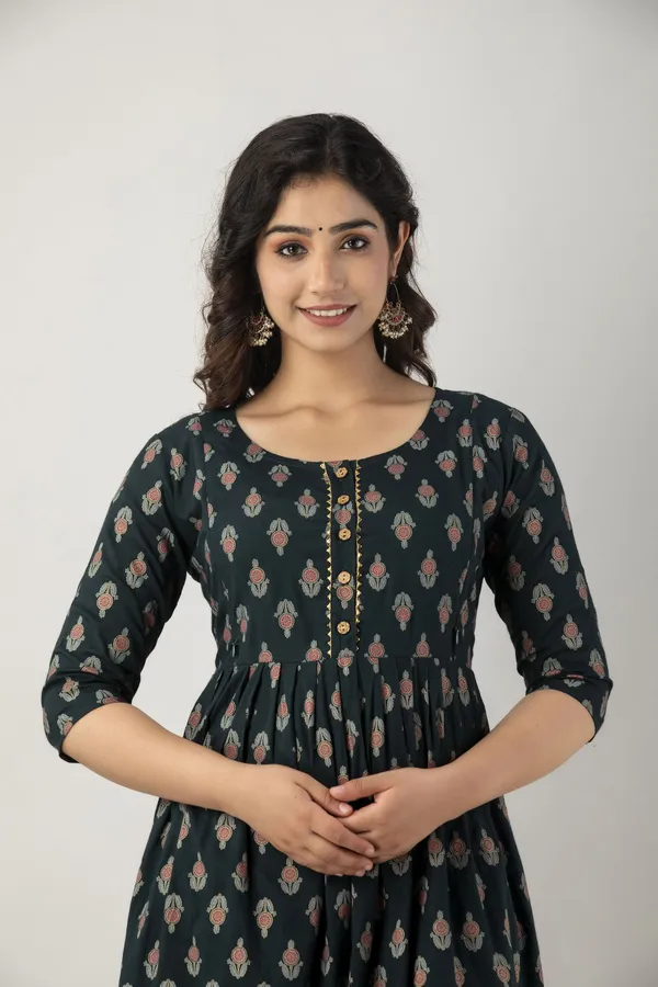 Green_Pure_Cotton_Floral_Print_Regular_Dress_For_Women