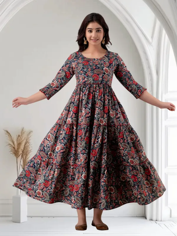 Blue_Pure_Cotton_Floral_Print_Regular_Dress_For_Women