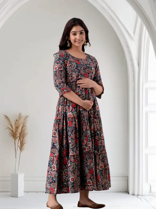 Blue_Pure_Cotton_Floral_Print_Regular_Dress_For_Women