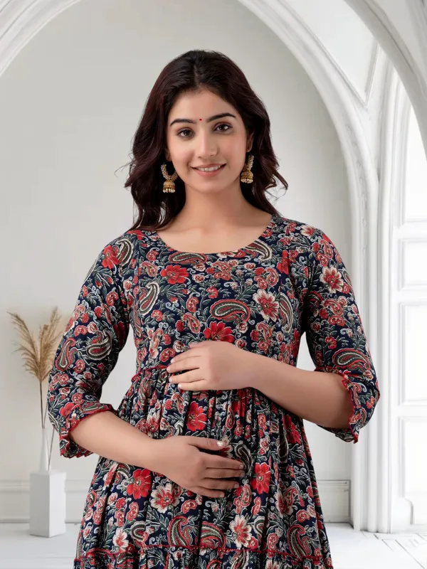 Blue_Pure_Cotton_Floral_Print_Regular_Dress_For_Women