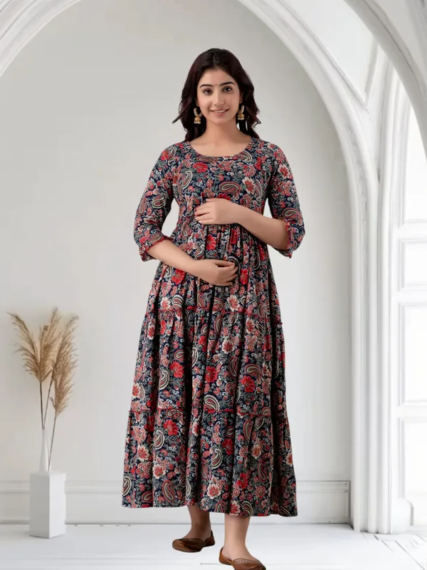 Blue_Pure_Cotton_Floral_Print_Regular_Dress_For_Women