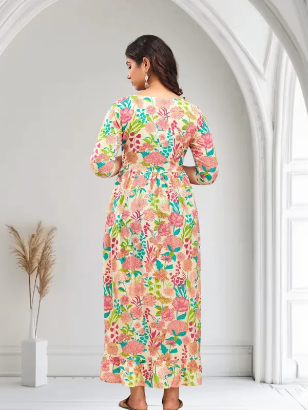 Beige_Pure_Cotton_Floral_Print_Regular_Dress_For_Women