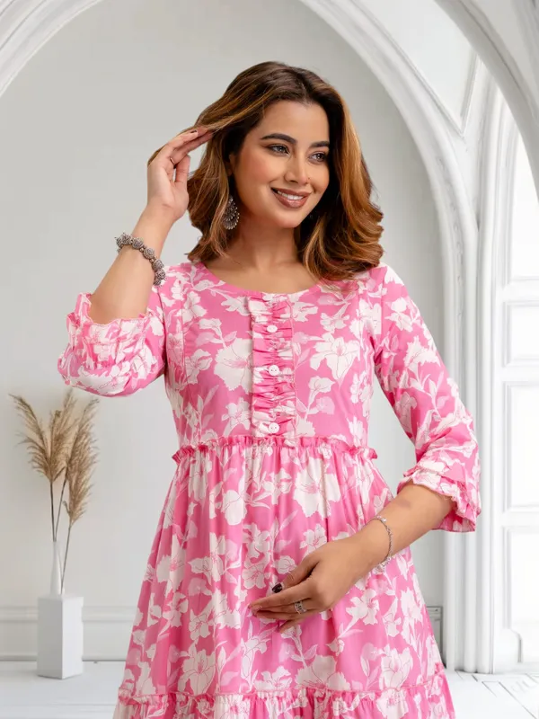 Pink_Pure_Cotton_Floral_Print_Regular_Dress_For_Women
