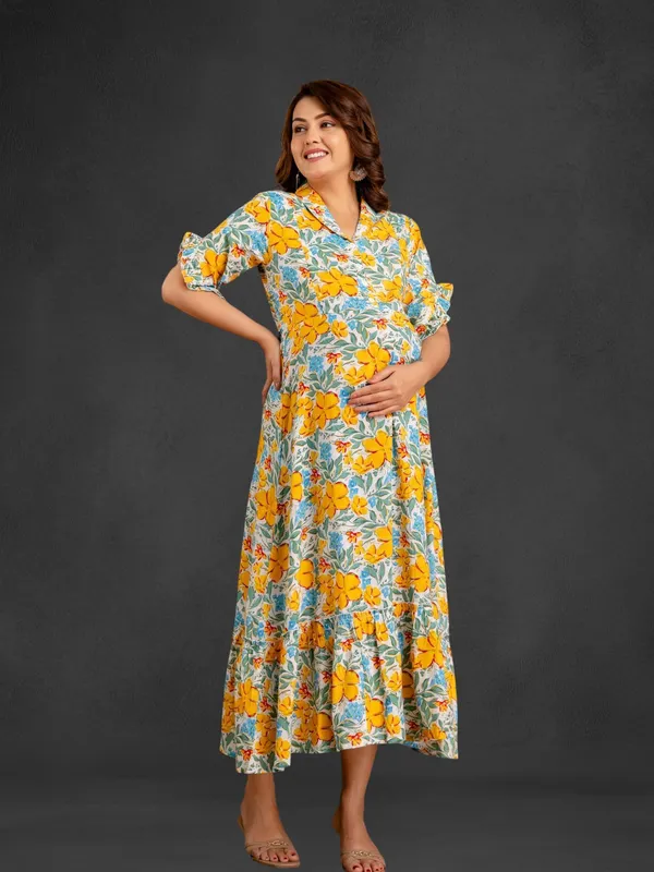 Yellow_Pure_Cotton_Floral_Print_Regular_Dress_For_Women