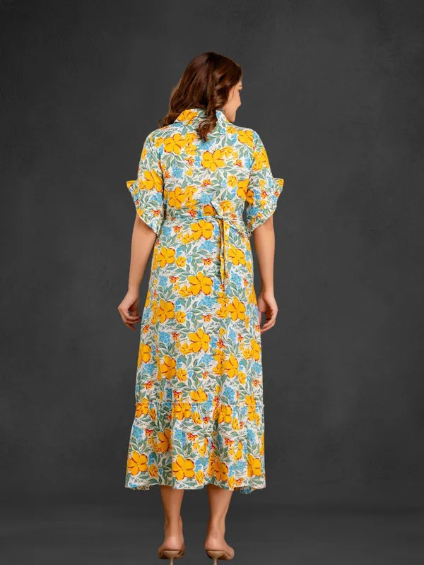 Yellow_Pure_Cotton_Floral_Print_Regular_Dress_For_Women