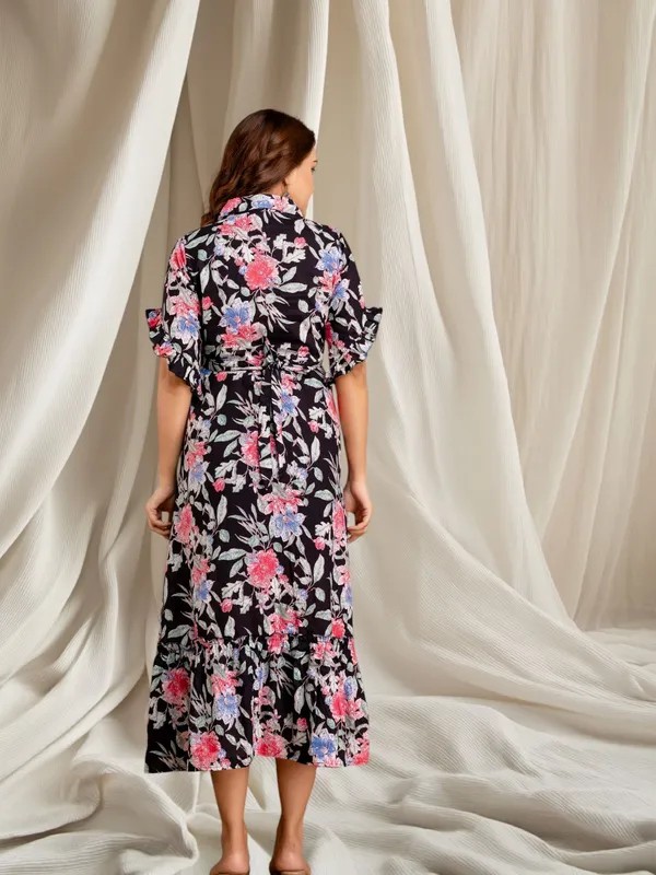 Black_Pure_Cotton_Floral_Print_Regular_Dress_For_Women