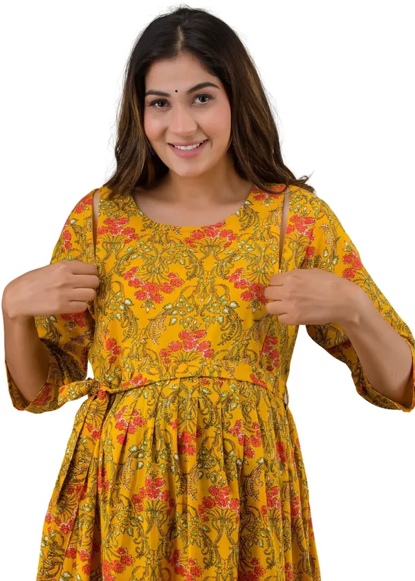Yellow_Cotton_Blend_Printed_Regular_Kurta_For_Women
