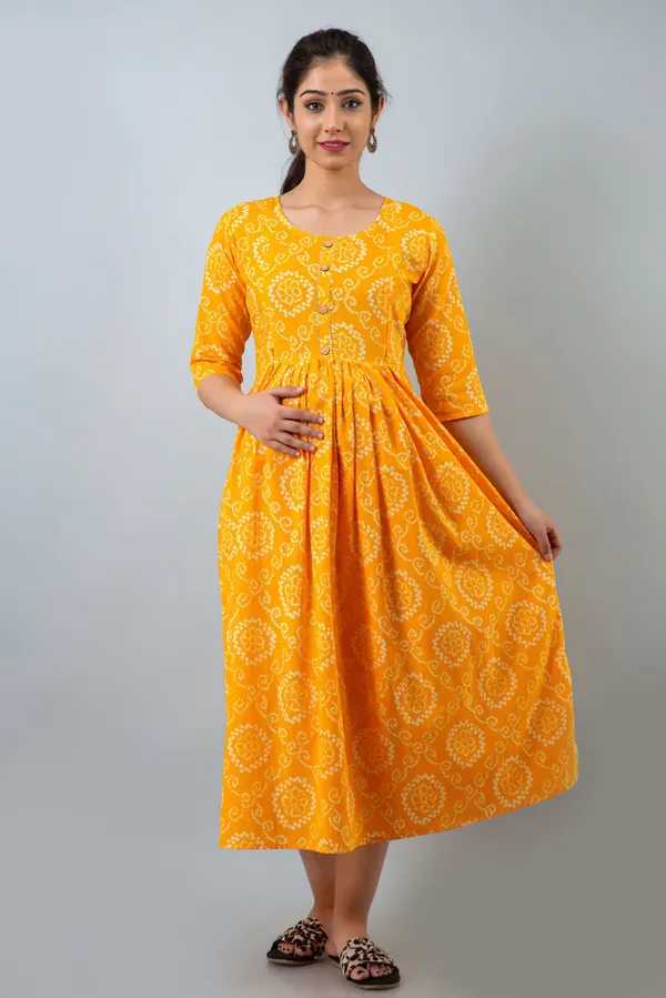 Yellow_Cotton_Blend_Printed_Regular_Kurta_For_Women