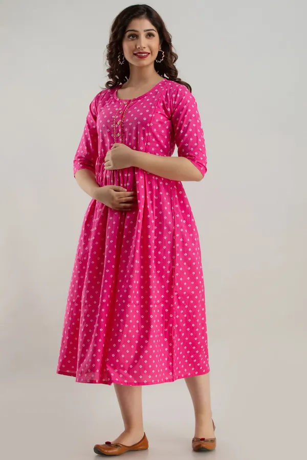 Pink_Cotton_Blend_Block_Print_Regular_Kurta_For_Women