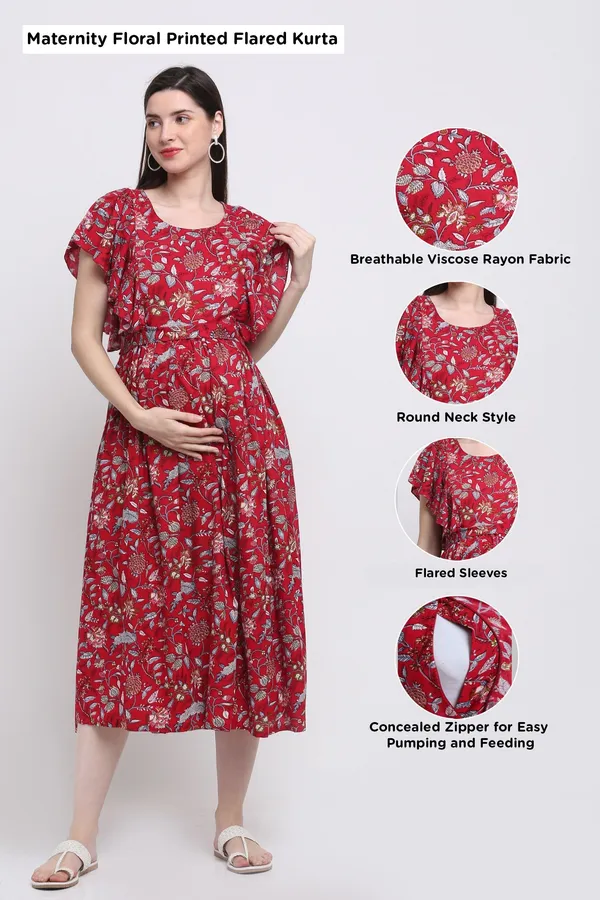 Red_Cotton_Rayon_Floral_Print_Regular_Kurta_For_Women