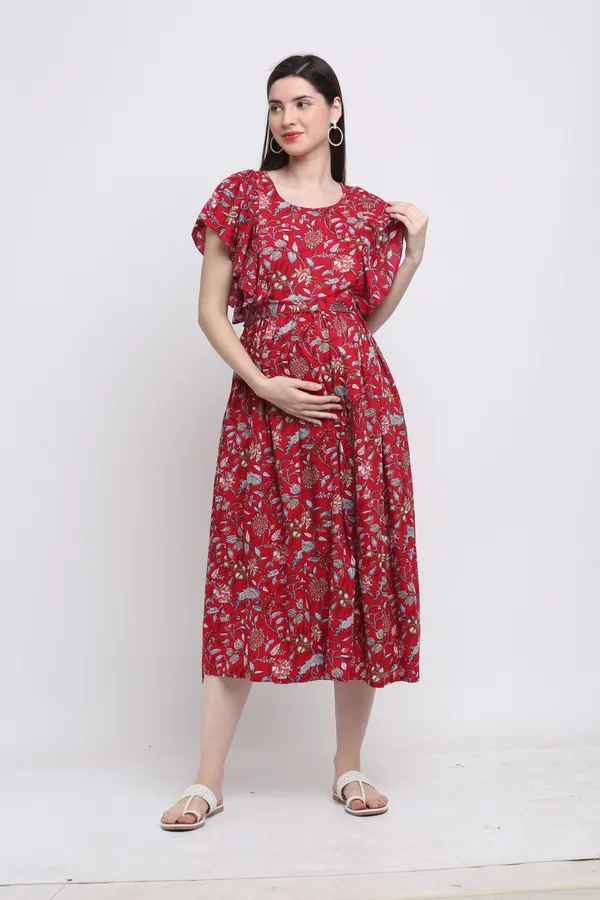 Red_Cotton_Rayon_Floral_Print_Regular_Kurta_For_Women