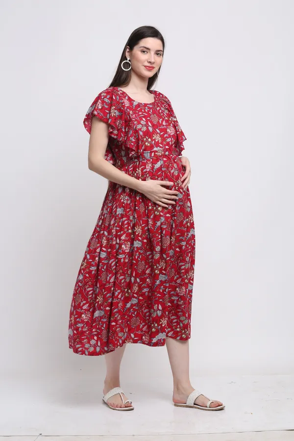 Red_Cotton_Rayon_Floral_Print_Regular_Kurta_For_Women