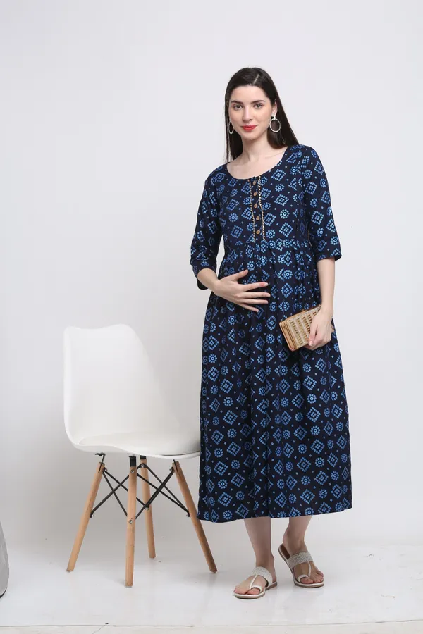 Dark_Blue_Viscose_Rayon_Printed_Regular_Kurta_For_Women
