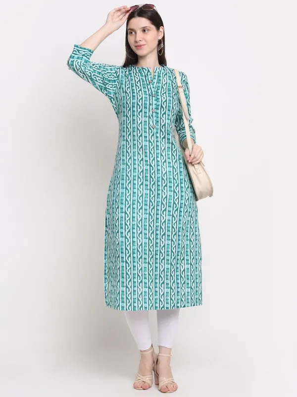 Light_Green_Cotton_Blend_Leheriya_Regular_Kurta_For_Women