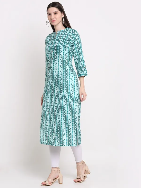 Light_Green_Cotton_Blend_Leheriya_Regular_Kurta_For_Women
