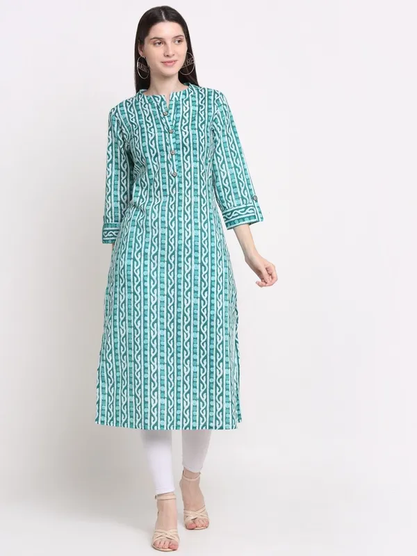 Light_Green_Cotton_Blend_Leheriya_Regular_Kurta_For_Women
