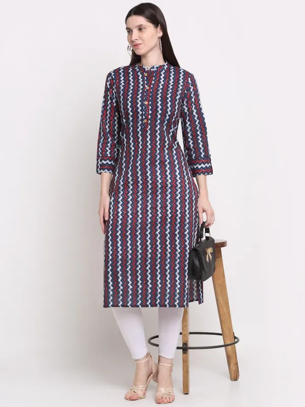 Blue_Cotton_Blend_Printed_Regular_Kurta_For_Women