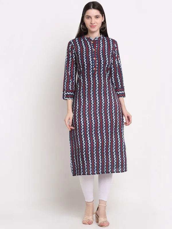 Blue_Cotton_Blend_Printed_Regular_Kurta_For_Women