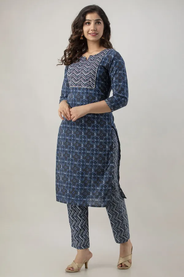 Blue_Pure_Cotton_Printed_Regular_Kurta_Pant_Set_For_Women