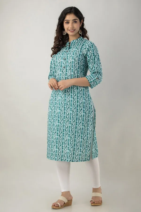 Light_Green_Khadi_Cotton_Floral_Print_Regular_Kurta_For_Women
