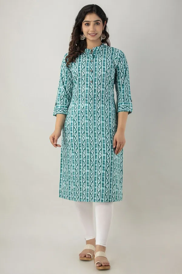 Light_Green_Khadi_Cotton_Floral_Print_Regular_Kurta_For_Women