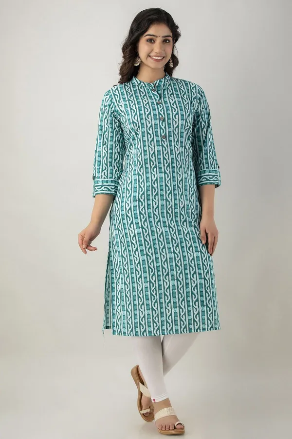 Light_Green_Khadi_Cotton_Floral_Print_Regular_Kurta_For_Women