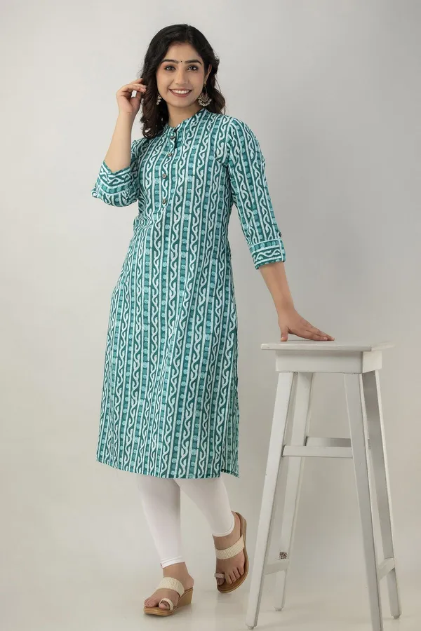 Light_Green_Khadi_Cotton_Floral_Print_Regular_Kurta_For_Women