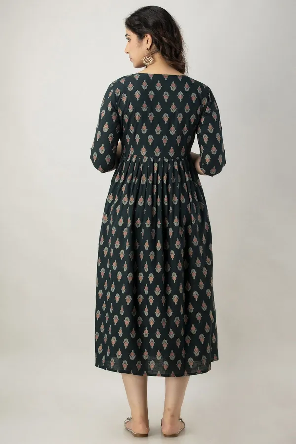 Dark_Green_Cotton_Rayon_Floral_Print_Regular_Kurta_For_Women