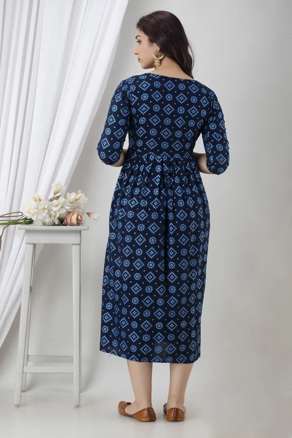Dark_Blue_Cotton_Rayon_Printed_Regular_Kurta_For_Women
