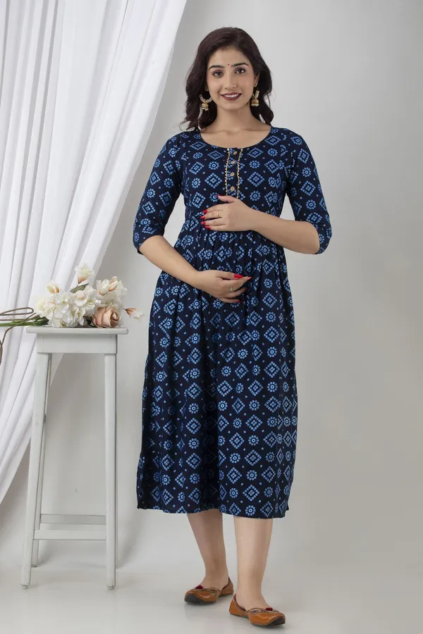 Dark_Blue_Cotton_Rayon_Printed_Regular_Kurta_For_Women