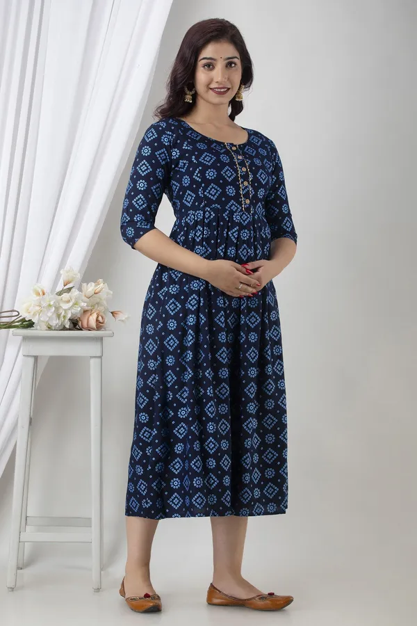 Dark_Blue_Cotton_Rayon_Printed_Regular_Kurta_For_Women