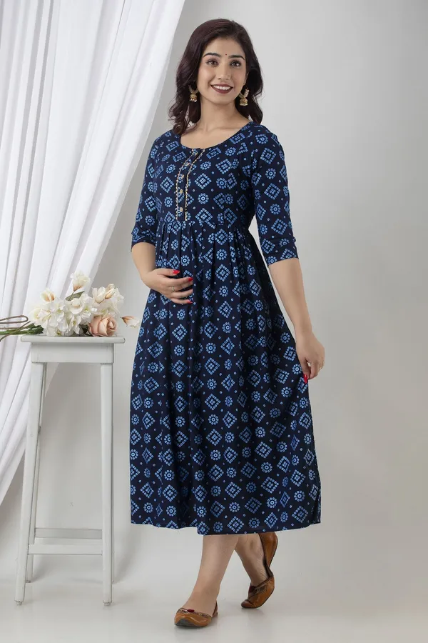 Dark_Blue_Cotton_Rayon_Printed_Regular_Kurta_For_Women
