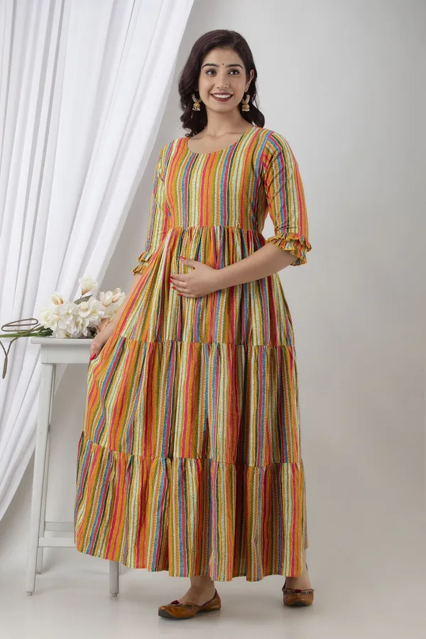 Yellow_Cotton_Blend_Striped_Regular_Kurta_For_Women