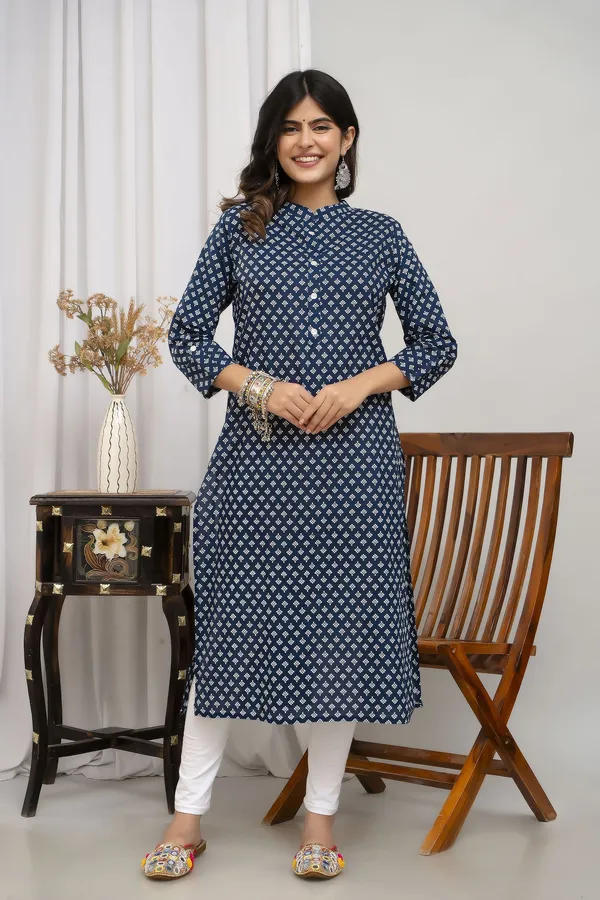 Blue_Cotton_Blend_Printed_Regular_Kurta_For_Women
