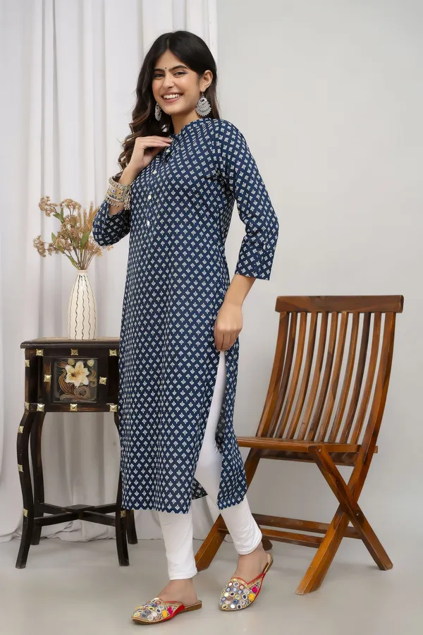 Blue_Cotton_Blend_Printed_Regular_Kurta_For_Women