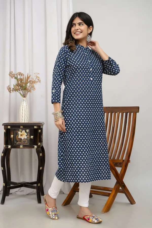 Blue_Cotton_Blend_Printed_Regular_Kurta_For_Women