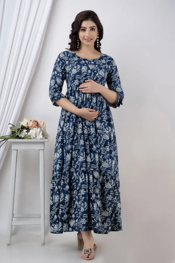 Blue_Cotton_Blend_Regular_Gown_For_Women