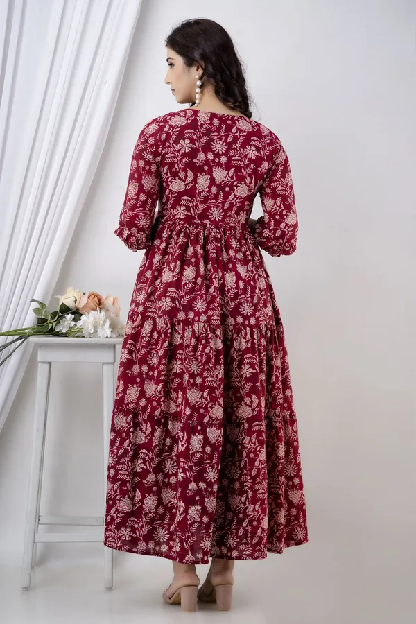 Maroon_And_White_Cotton_Blend_Printed_Regular_Dress_For_Women