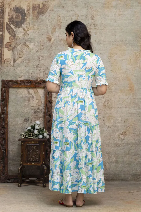 White_Cotton_Rayon_Floral_Print_Regular_Gown_For_Women