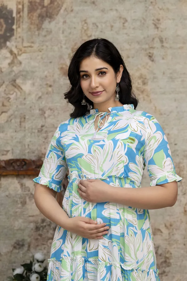 White_Cotton_Rayon_Floral_Print_Regular_Gown_For_Women